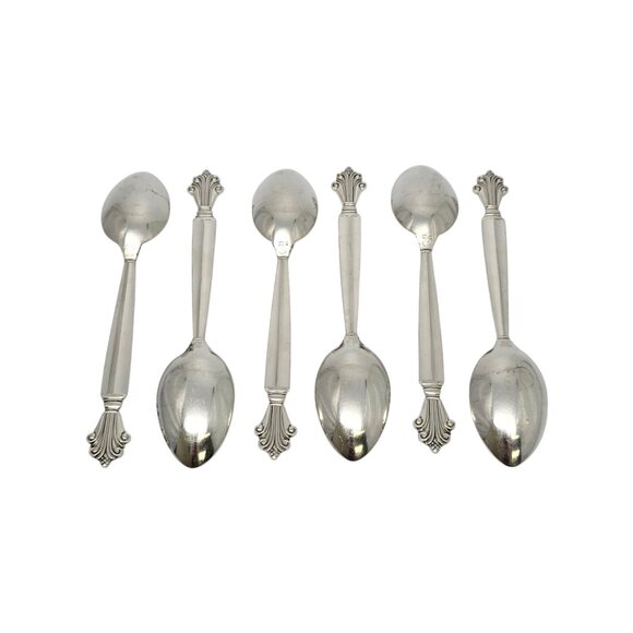 Set of 6 Georg Jensen Denmark Acanthus Sterling Silver Teaspoons 5 3/4" # 19724 - Picture 2 of 10
